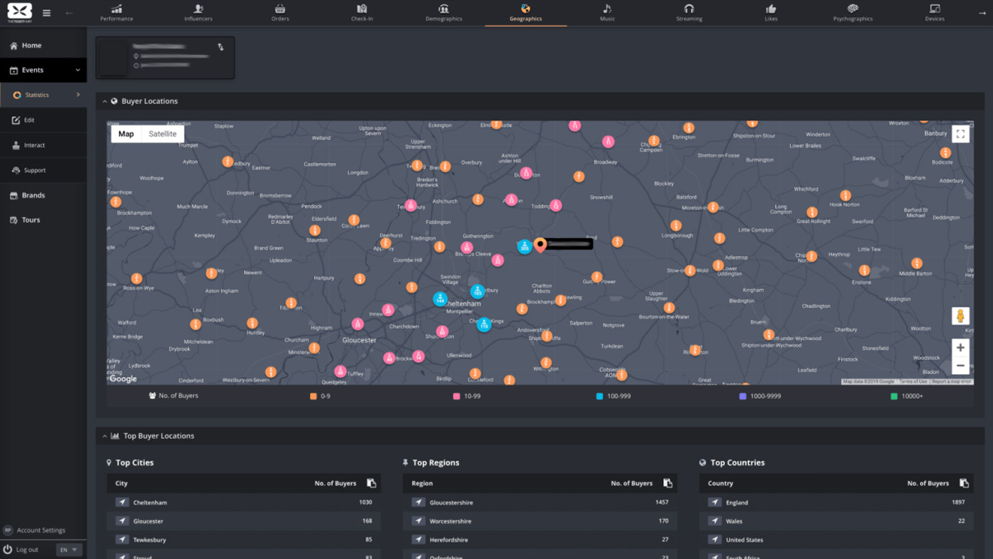 Ticket buyer location analytics